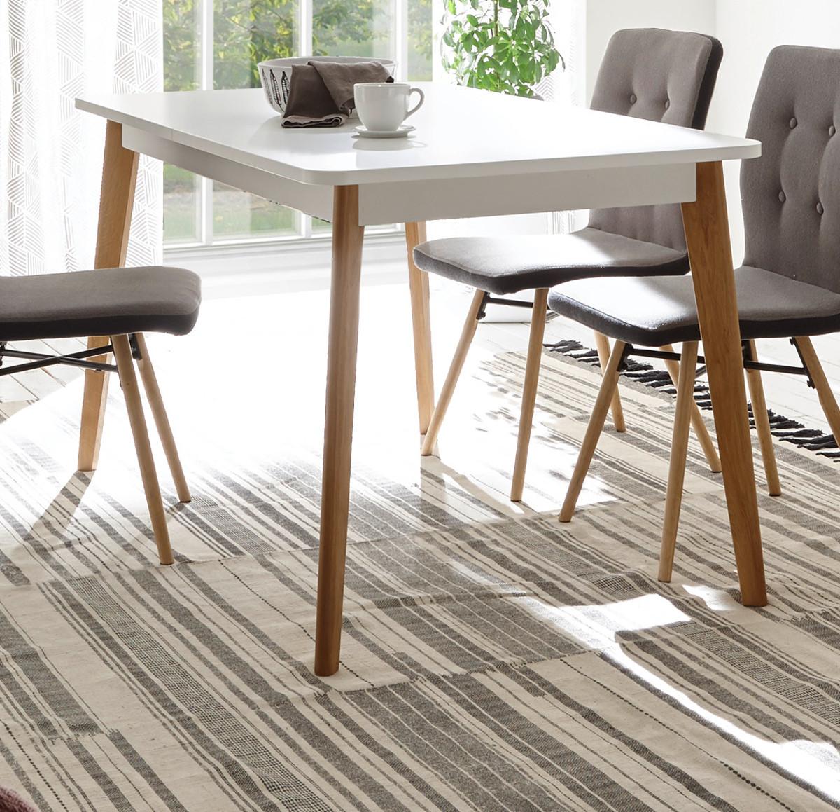 ESSTISCH weiß Eiche Riviera, Küchentisch skandinavisch ausziehbar mit Einlegeplatte 140-180 x 80 cm - Eichefarben/Weiß, Holzwerkstoff (140/80/75cm) - Furn.Design