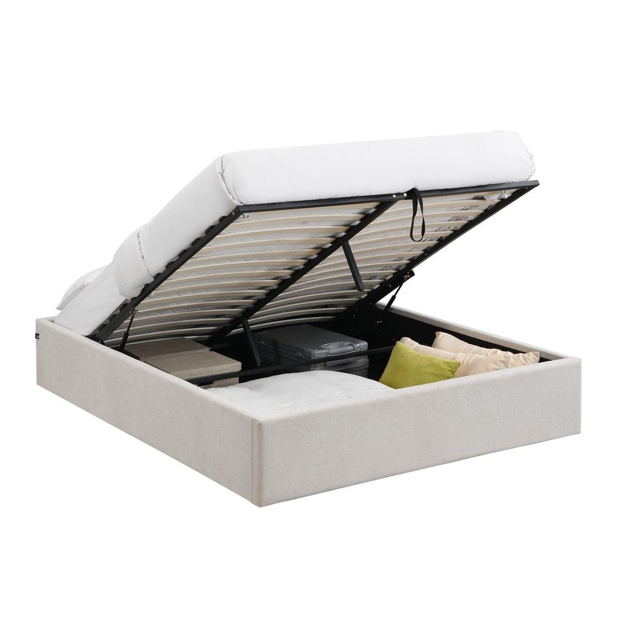 BETT mit Bettkasten 160 x 200 cm aus meliertem Stoff 170/36,50/214 cm - Beige, Holz (200/160cm) - Calicosy