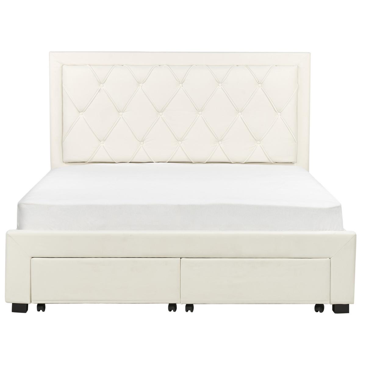 BETT mit Schubladen 160/200 cm Samtstoff Hellbeige Lievin - Beige, Textil (160/200cm) - Beliani
