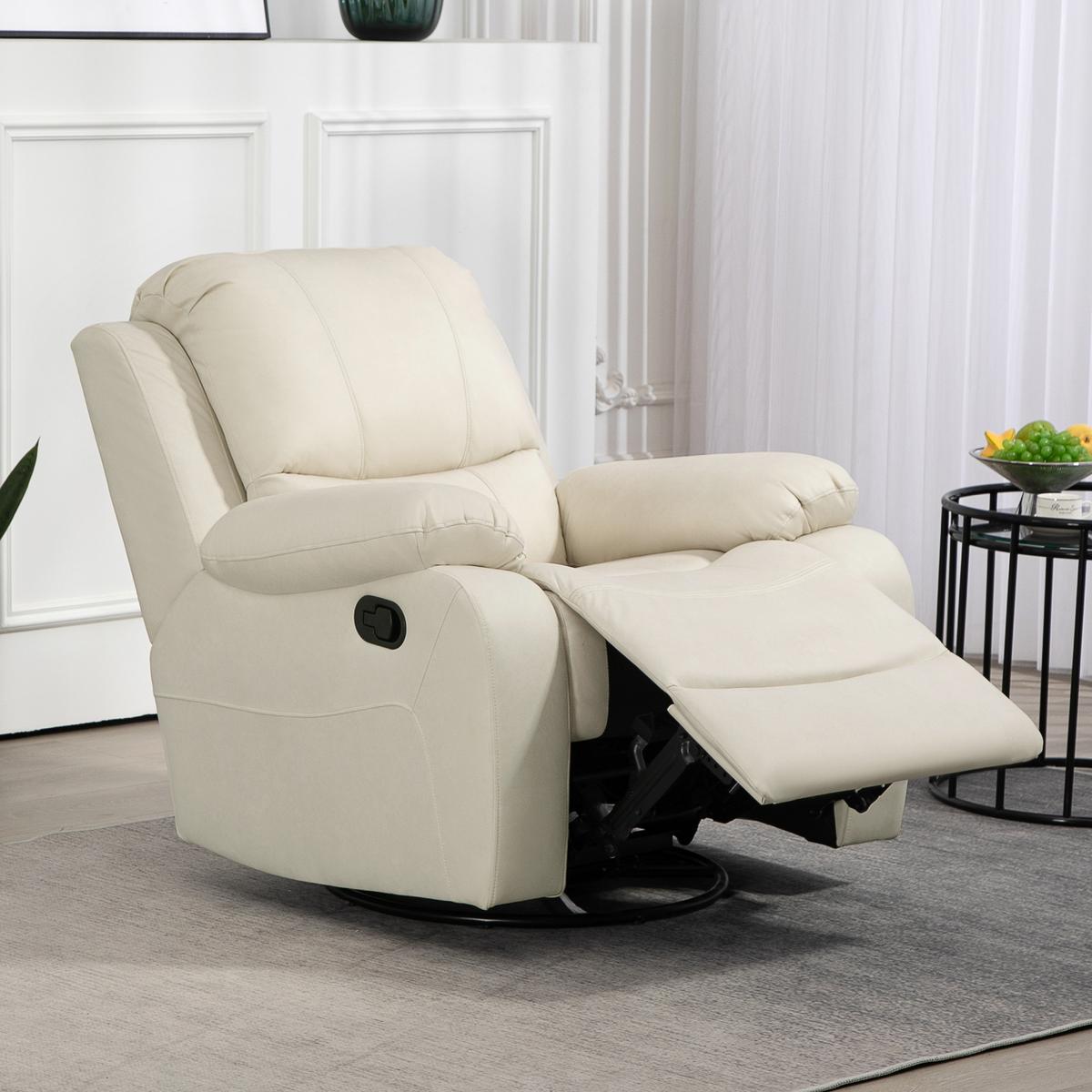 RELAXSESSEL Fernsehsessel mit Liegefunktion, Fußstütze für Wohnzimmer Creme - Creme/Schwarz, Textil/Metall (100/98/93cm) - HOMCOM