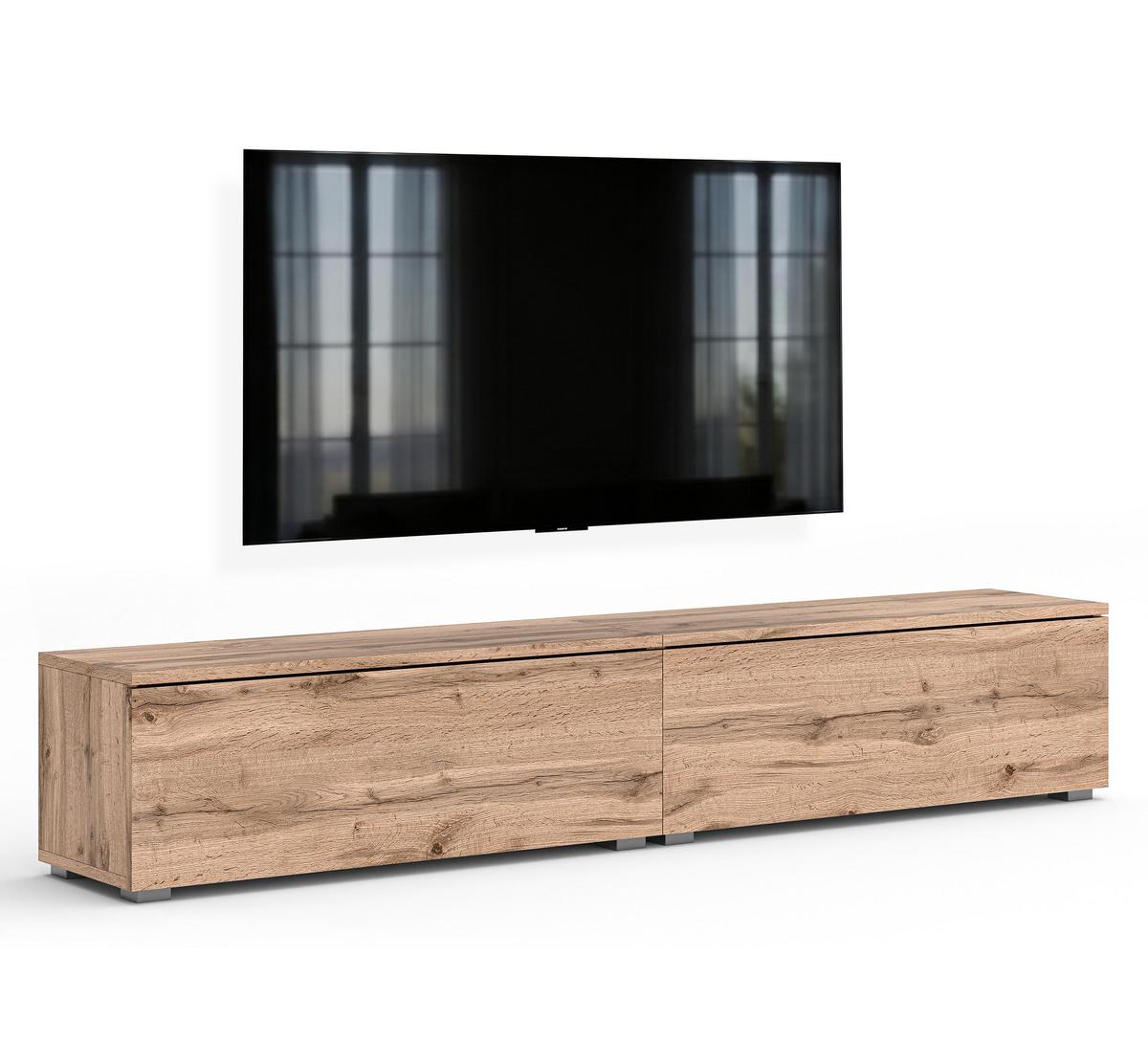 LOWBOARD Barvo 2x100 Eiche Wotan 200/36,5/32 cm – hängend oder stehend - Braun, Holzwerkstoff/Kunststoff (200/36.5/32cm) - AX Living