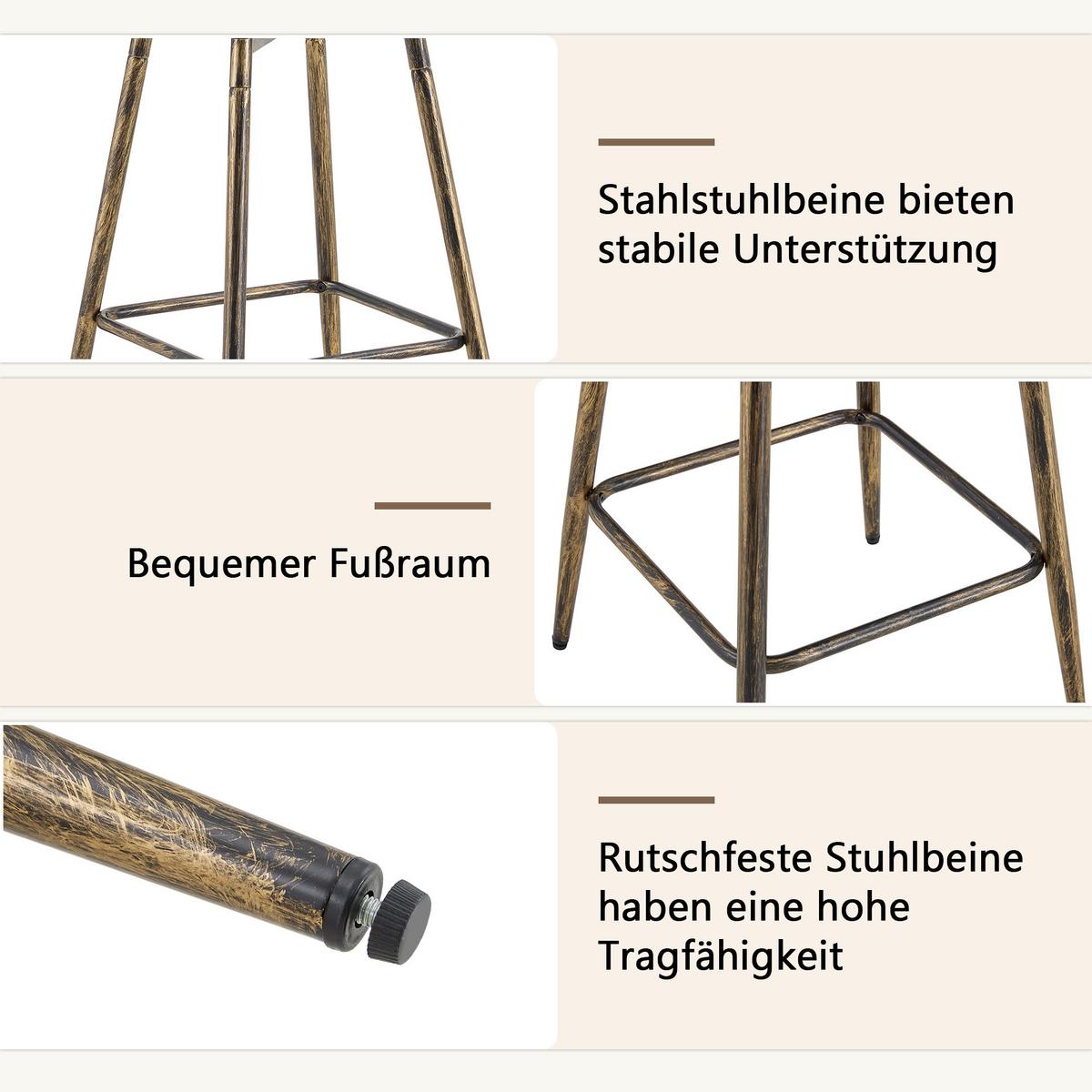 BARHOCKER 2er Set Metall Windsor-Stil Industrial Braun mit Polster - Braun, Textil (39/96/39cm) - Urban Meuble