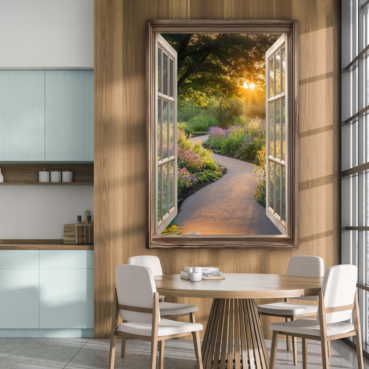 LEINWANDBILD Aussicht - Blumen - Natur - Sonne - Weg Deko Groß 90x140 cm - Hellgelb, Textil (90/140cm) - MuchoWow