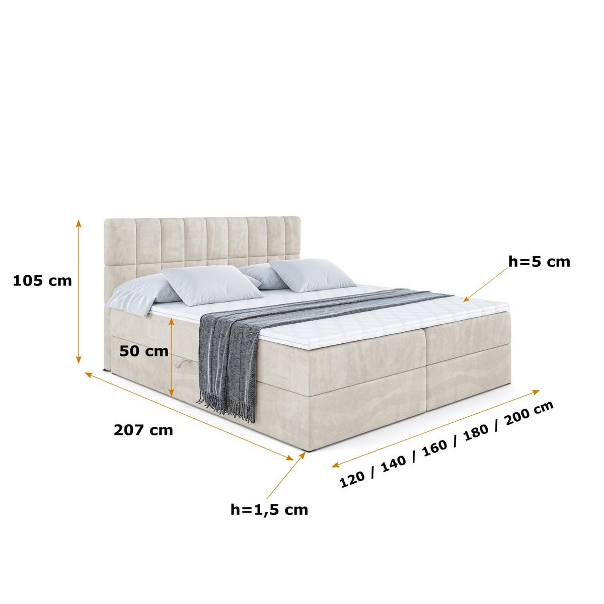 BOXBETT mit Matratze H3 und Lattenrost - MIAMI - 140x200 cm Ecru - Ecru, Holzwerkstoff (140/200cm) - ALTDECOR