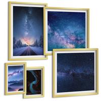 BILDER SET 5er Set - 50x50 cm & 20x30 cm & 40x60 cm Goldrahmen - Herbstliche Naturlandschaften - Goldfarben, Kunststoff (40/60cm) - TULUP