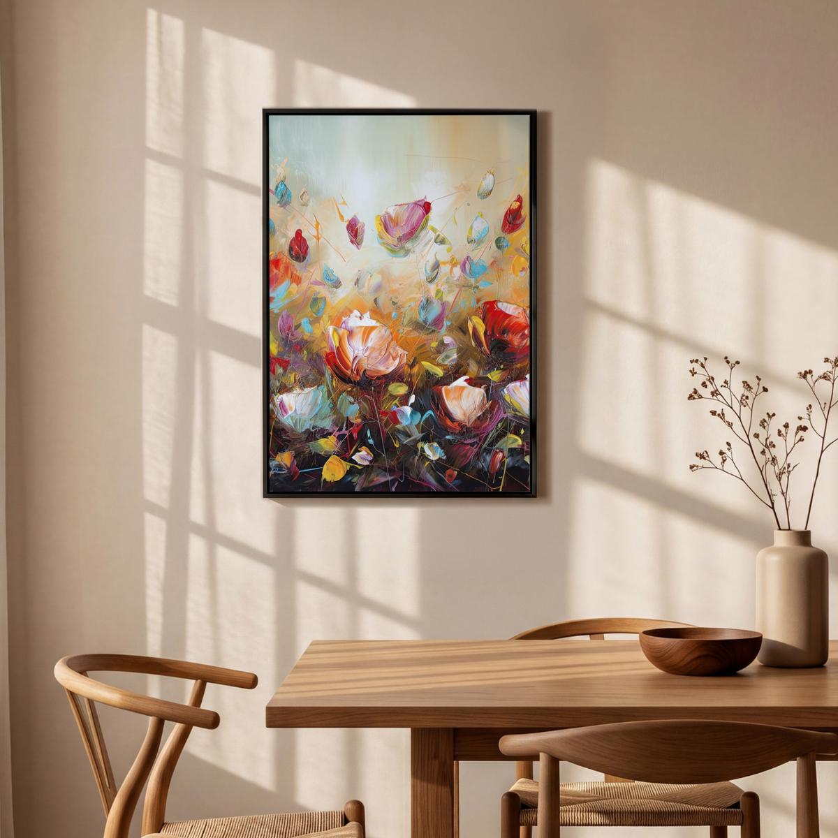 LEINWAND Bilder mit Rahmen - Blumen - Kunst - Natur - Ölgemälde - 60x90 - Multicolor, Textil (60/90cm) - MuchoWow