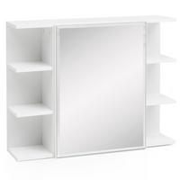 HÄNGESCHRANK Weiß aus Spanplatte mit Spiegel und seitlichen Ablagen 80x64,5x20 cm - Weiß, Holz (80/65/20cm) - KADIMA DESIGN