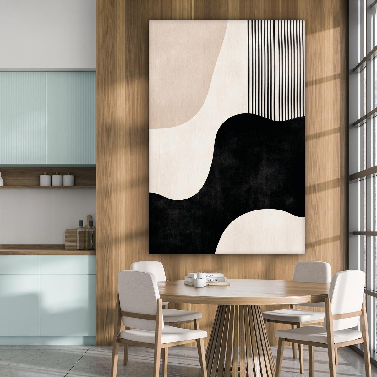 LEINWANDBILD Abstrakt - Japandi - Beige - Modern Deko Groß 90x140 cm - Schwarz, Textil (90/140cm) - MuchoWow