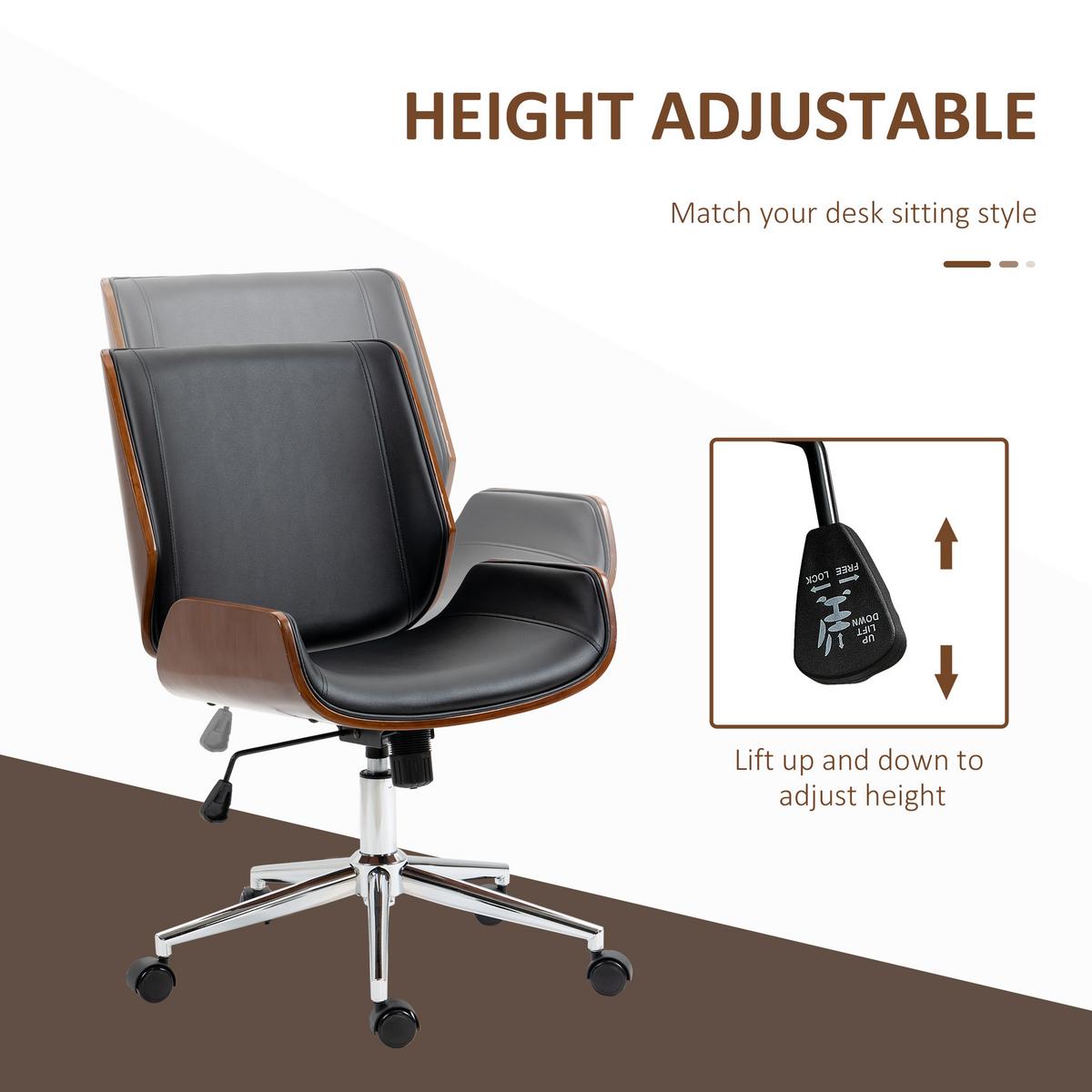 BÜROSTUHL mit Wippfunktion, Ergonomischer Computerstuhl, bis 120 kg Belastbar - Schwarz, Leder (60/96/53cm) - Vinsetto