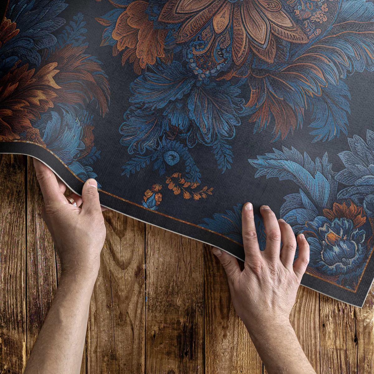 TEPPICH 150x225 cm Elegante Blumen Vintage Arrangement - Blau, Kunststoff (150/225cm) - Wallfluent