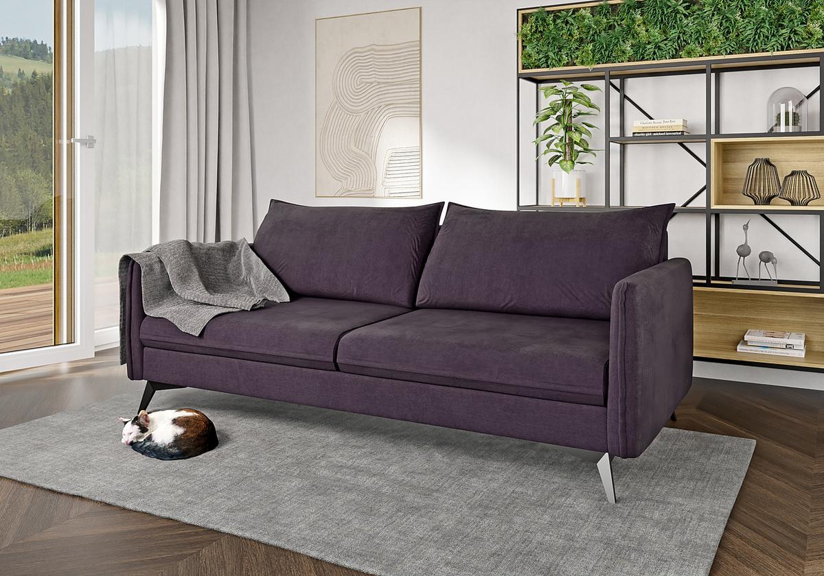 3-SITZER-SOFA Pulse Lila Luxusmicrofaser - Lila/Schwarz, Holz/Textil (199/86/91cm) - S-Style Möbel