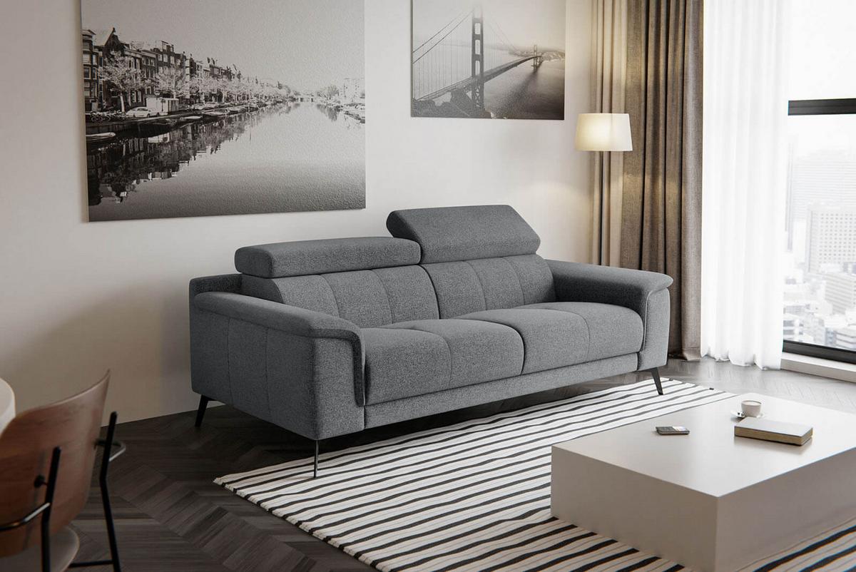SOFA FIERO 3-Sitzer, grau - Schwarz/Grau, Holzwerkstoff/Textil (212/82/103cm) - Wozimo