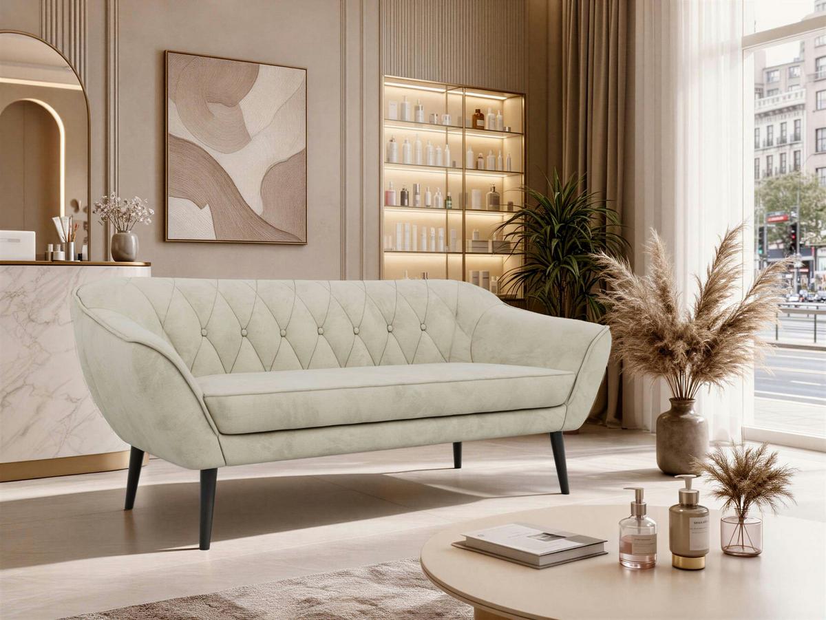 3-SITZER-SOFA PIRS - Beige Velvet - Schwarze Beine - Beige/Schwarz, Holzwerkstoff/Textil (180/75/74cm) - MKS