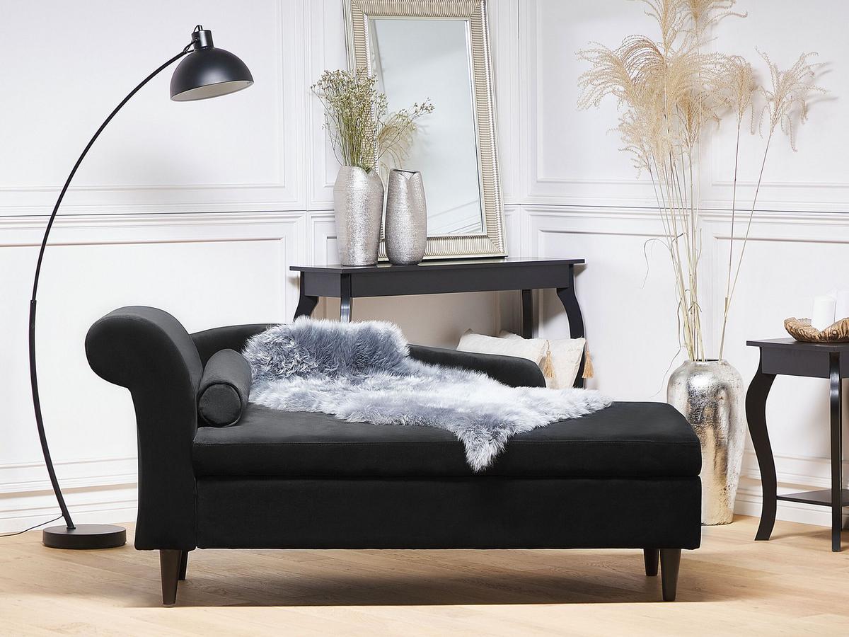 CHAISELONGUE Samtstoff schwarz linksseitig Luiro - Dunkelbraun/Schwarz, Textil (160/77/70cm) - Beliani