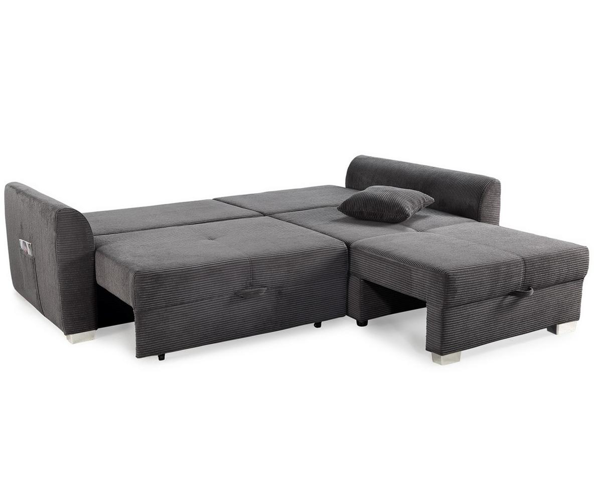 ECKSOFA mit Schlaffunktion und Bettkasten, seitenverkehrt montierbar B236/T160/H81 cm, Liegefl. 142x202 cm, Cord Dunkelgrau / 15202 - Chromfarben/Dunkelgrau, Kunststoff/Textil (236/160cm) - luma-home