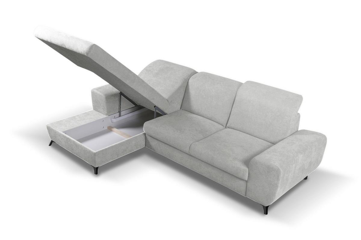 ECKSOFA LUCE L-S Grau Plüsch-Stoff mit Schlaffunktion - Grau, Holz (279/172cm) - MASSENO