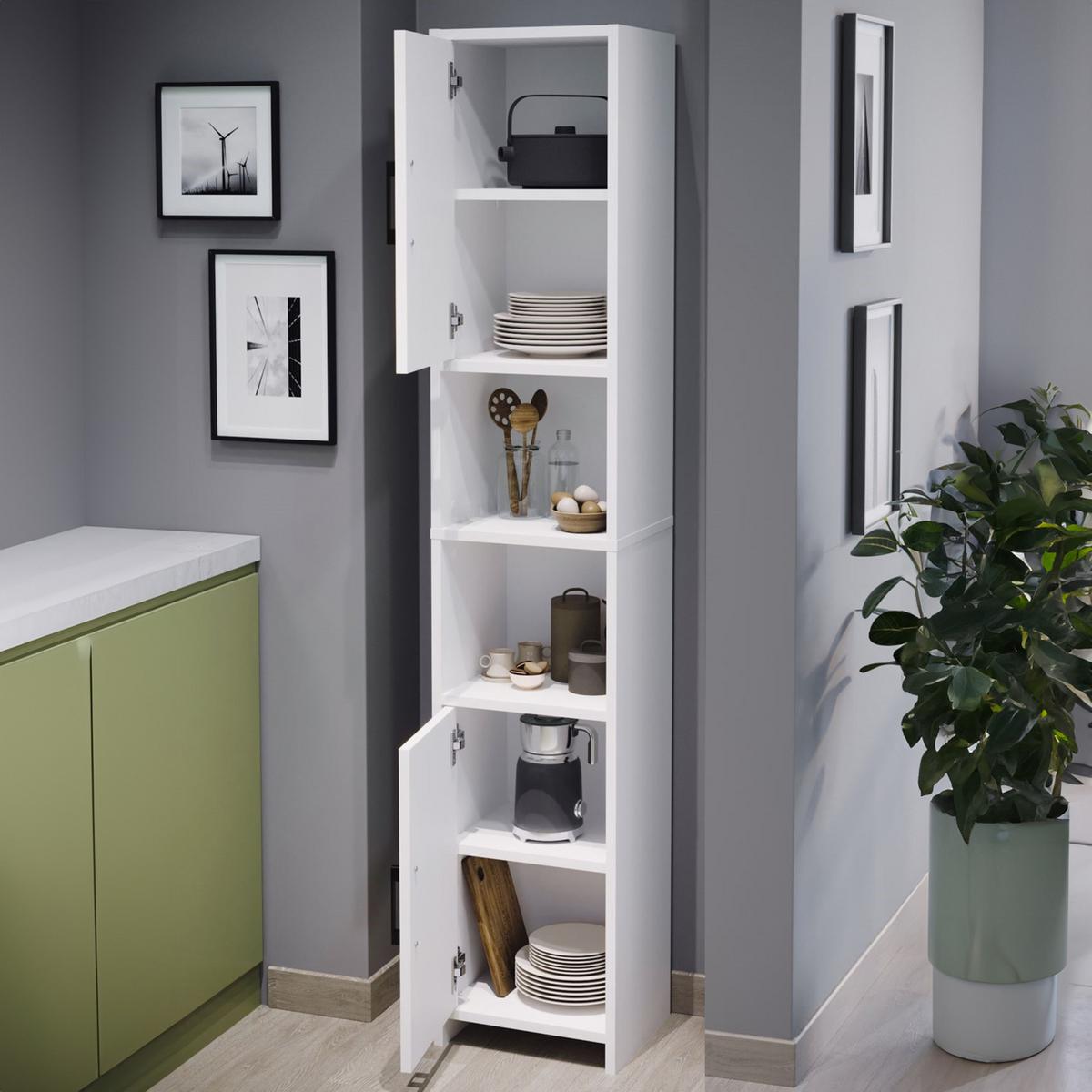 HOCHSCHRANK Rautrina - Weiß, Holzwerkstoff (35/180/30cm) - [en.casa]