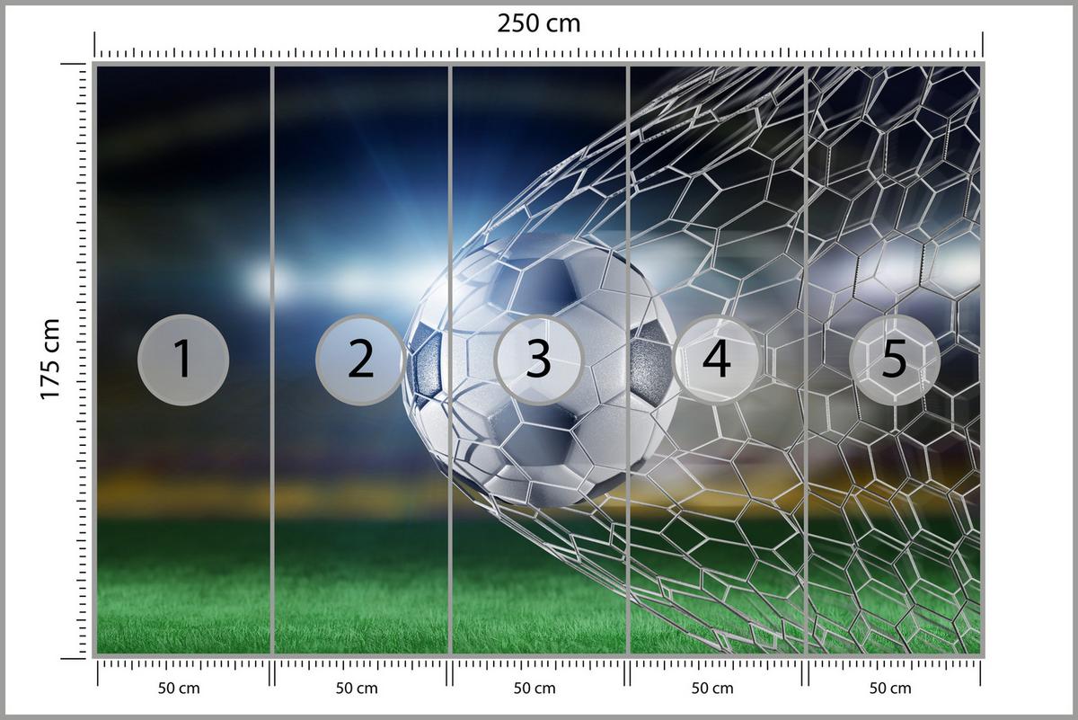 FOTOTAPETE für Jugendzimmer Fußball Tor Stadion Ball 250x175 - Schwarz/Weiß, Papier (250/175cm) - Muralo