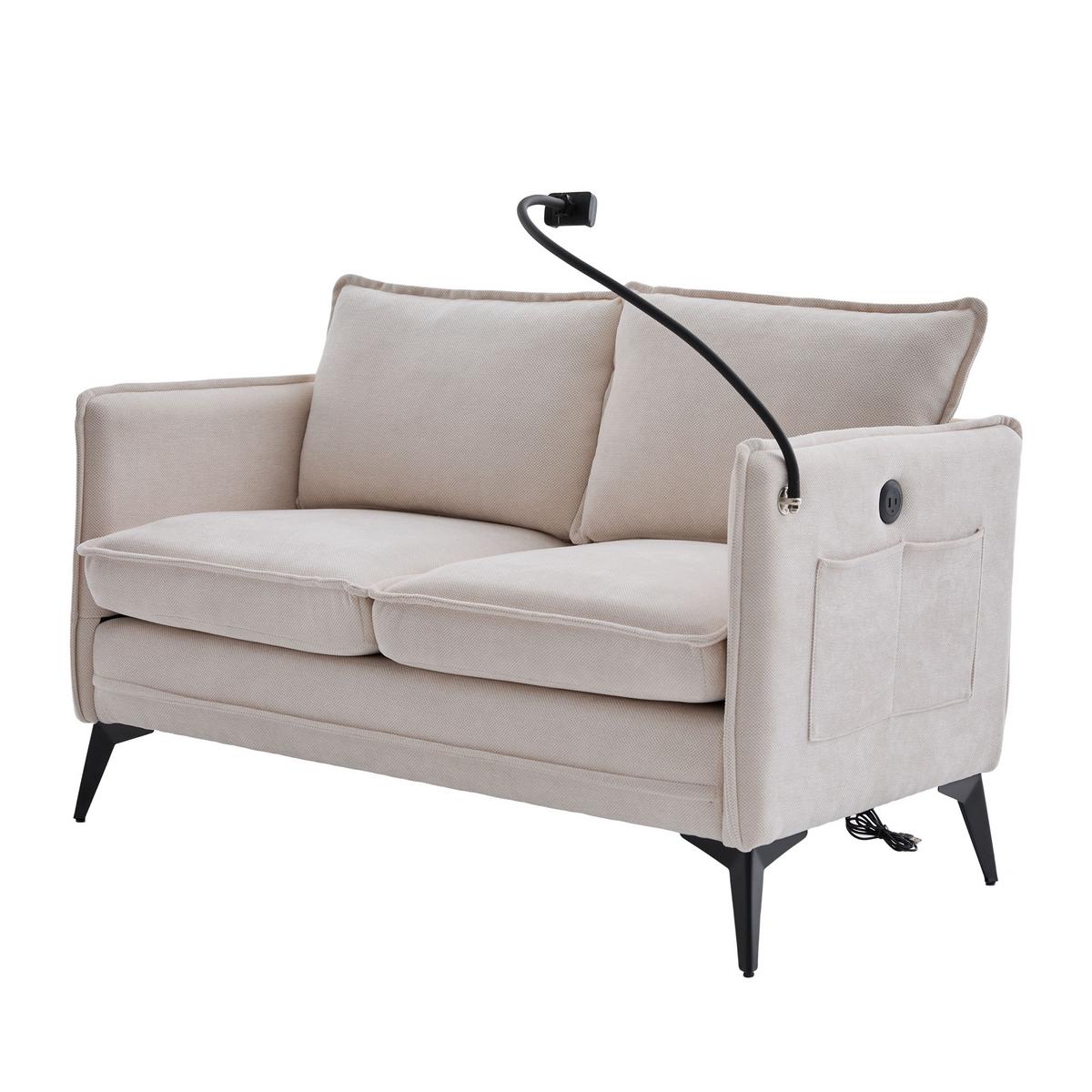 2-SITZER SOFA Chenille Mit Handy-Halter & Seitentaschen - Beige, Textil (127/66/69cm) - Urban Meuble