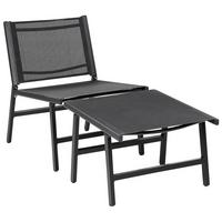 GARTENSTUHL Aluminium schwarz mit Fußhocker Marceddi - Schwarz, Textil (54/70/60cm) - Beliani