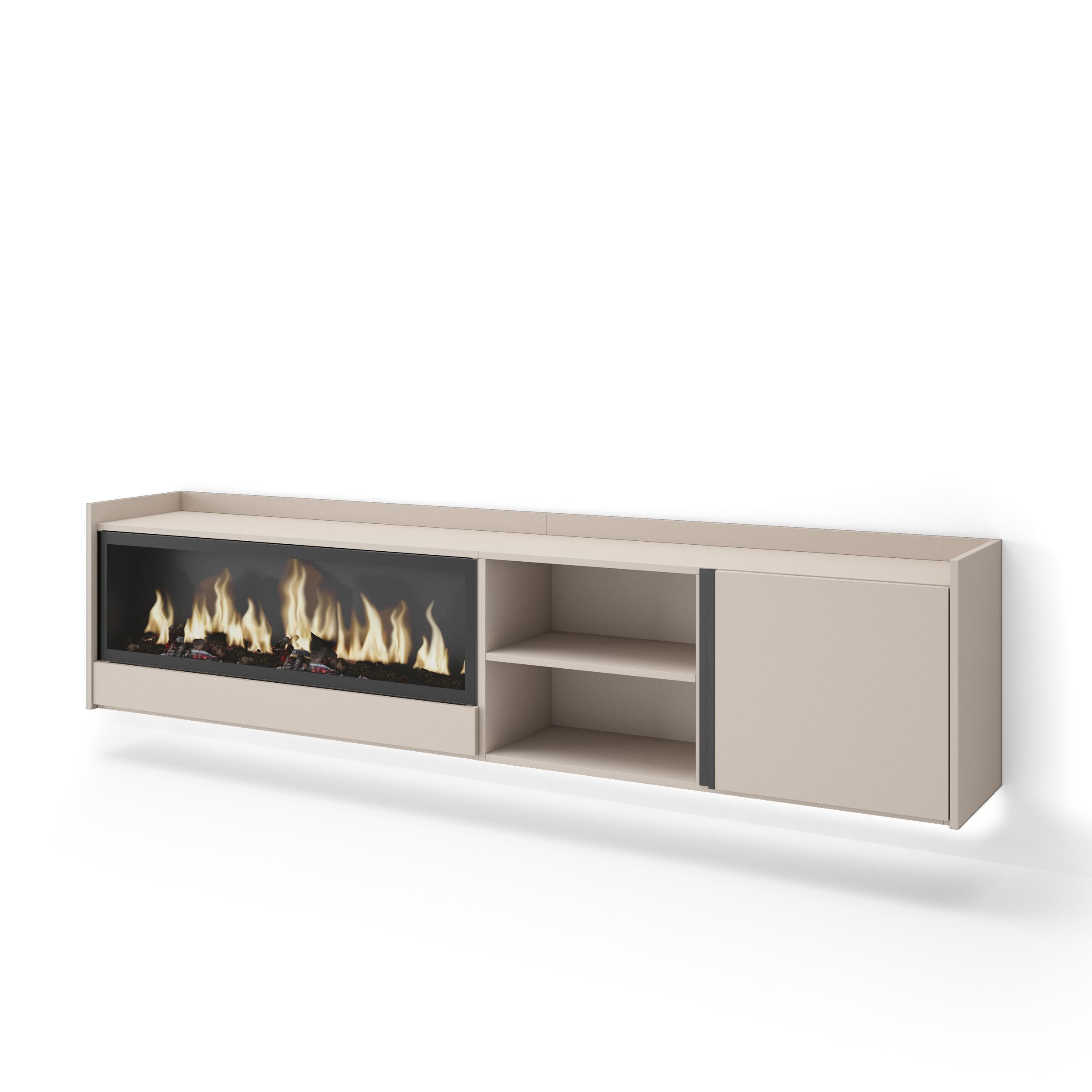 LOWBOARD, Beige, 212/35/50cm, Kamin mit Feuereffekt XXL - Beige, Holzwerkstoff (212/50/35cm) - Skraut Home