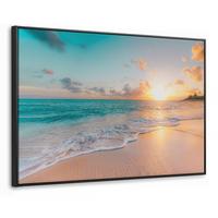 LEINWAND Bilder mit Rahmen - Sonnenuntergang - Strand - Meer - Sommer - Blau - 150x100 - Multicolor, Textil (150/100cm) - MuchoWow