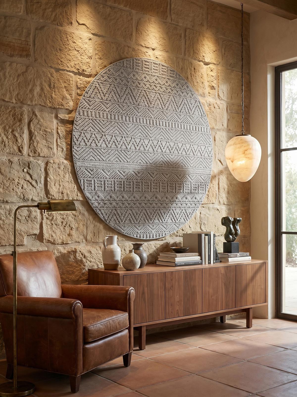 TEPPICH Flachgewebe LANGAU in Silber, mit Ethno-Streifen, Ø 200 cm - Silberfarben, Textil (200/200cm) - KADIMA DESIGN