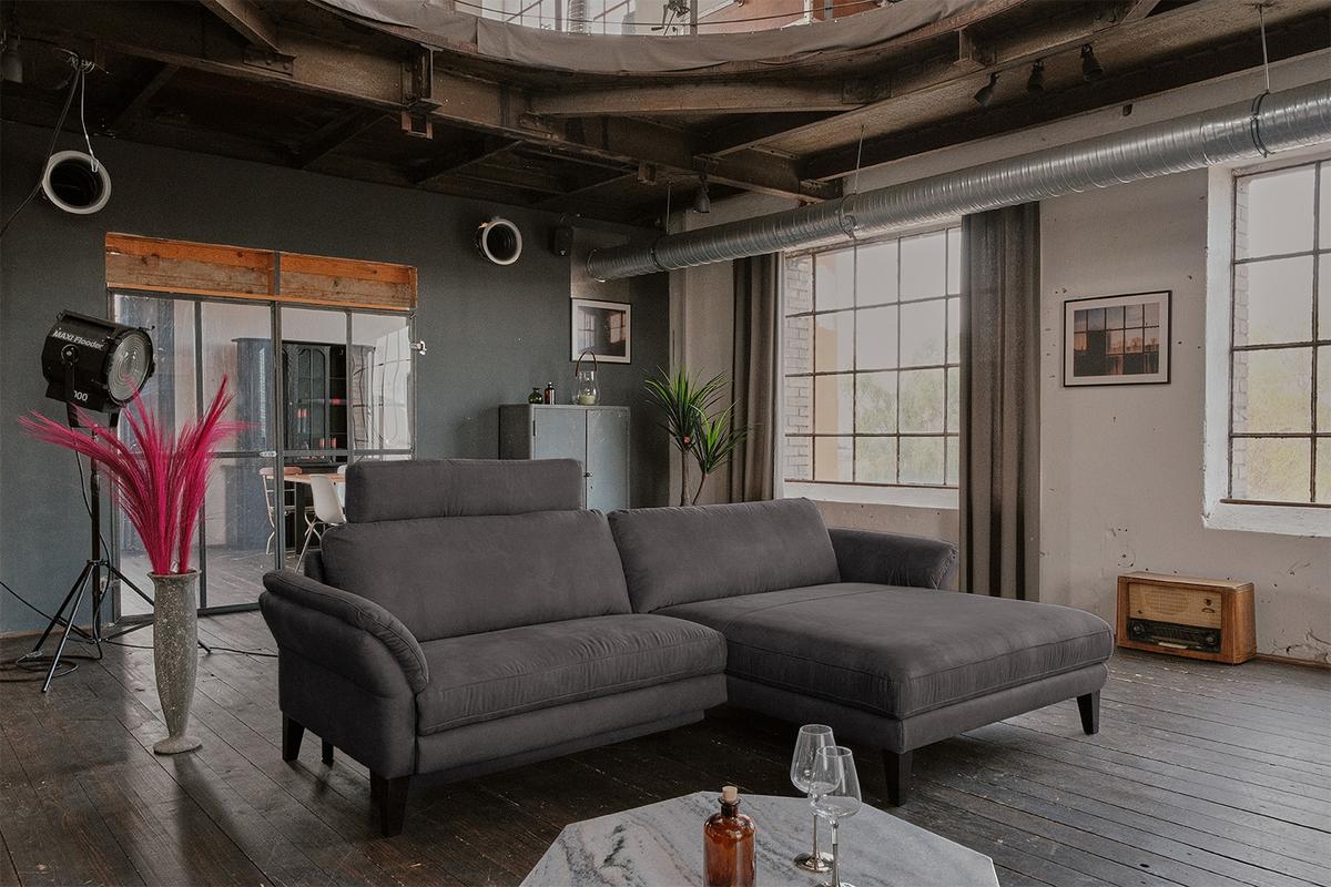 ECKSOFA MIT MOTORISCHER RELAXFUNKTION MALTA Anthrazit Webstoff Relaxfunktion - Anthrazit/Schwarz, Buchenholz/Textil (302/175cm) - KAWOLA