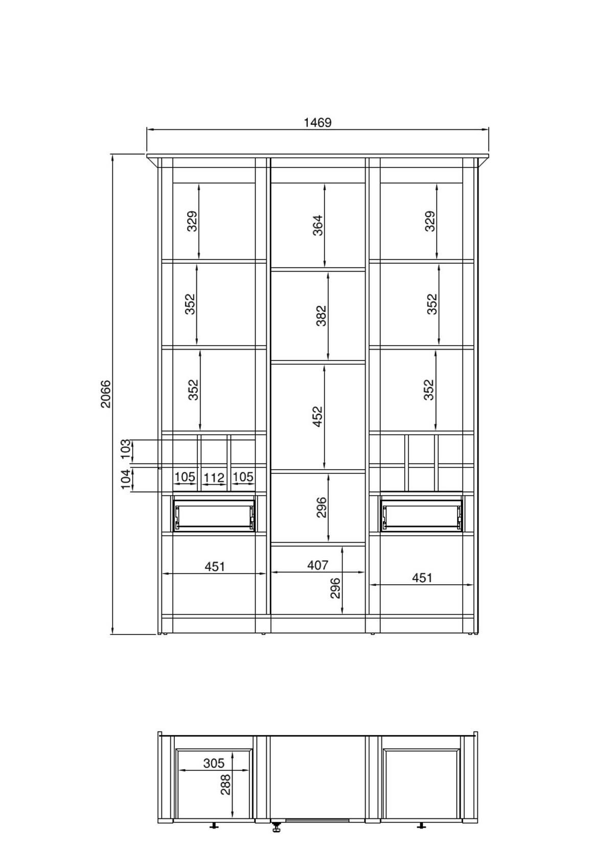 BUFFET weiß Pinie Landhaus, Buffetschrank mit Weinregal 147 x 207 cm - Anthrazit/Weiß, Holzwerkstoff/Metall (147/207/45cm) - Furn.Design