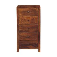 TALLBOY Aspen mit 5 Schubladen, Braun - Messingfarben/Braun, Mangoholz/Holz (45/90/35cm) - Artisan Furniture
