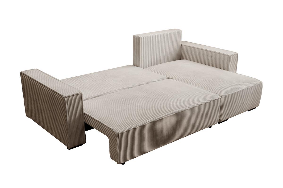 ECKSOFA CUDDY L, Eckcouch in L-Form mit Schlaffunktion und Bettkasten, Farbe: Hellgrau, Cordstoff, Ottomane Rechts - Hellgrau, Textil (240/140cm) - Storez24
