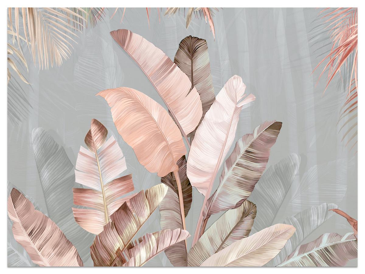 FOTOTAPETE für Esszimmer Tropische Pastell Bananenblätter 350x256 - Beige/Rosa, Papier (350/256cm) - Muralo