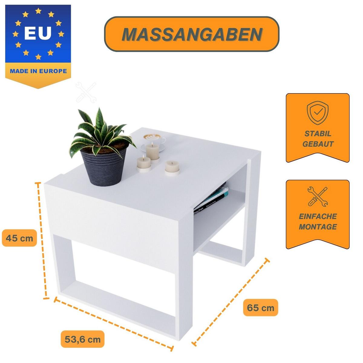 COUCHTISCH Karo65 65/45/53,6 - Weiß, Holzwerkstoff (53.6/65/45cm) - RAUMHIRSCH FURNITURE