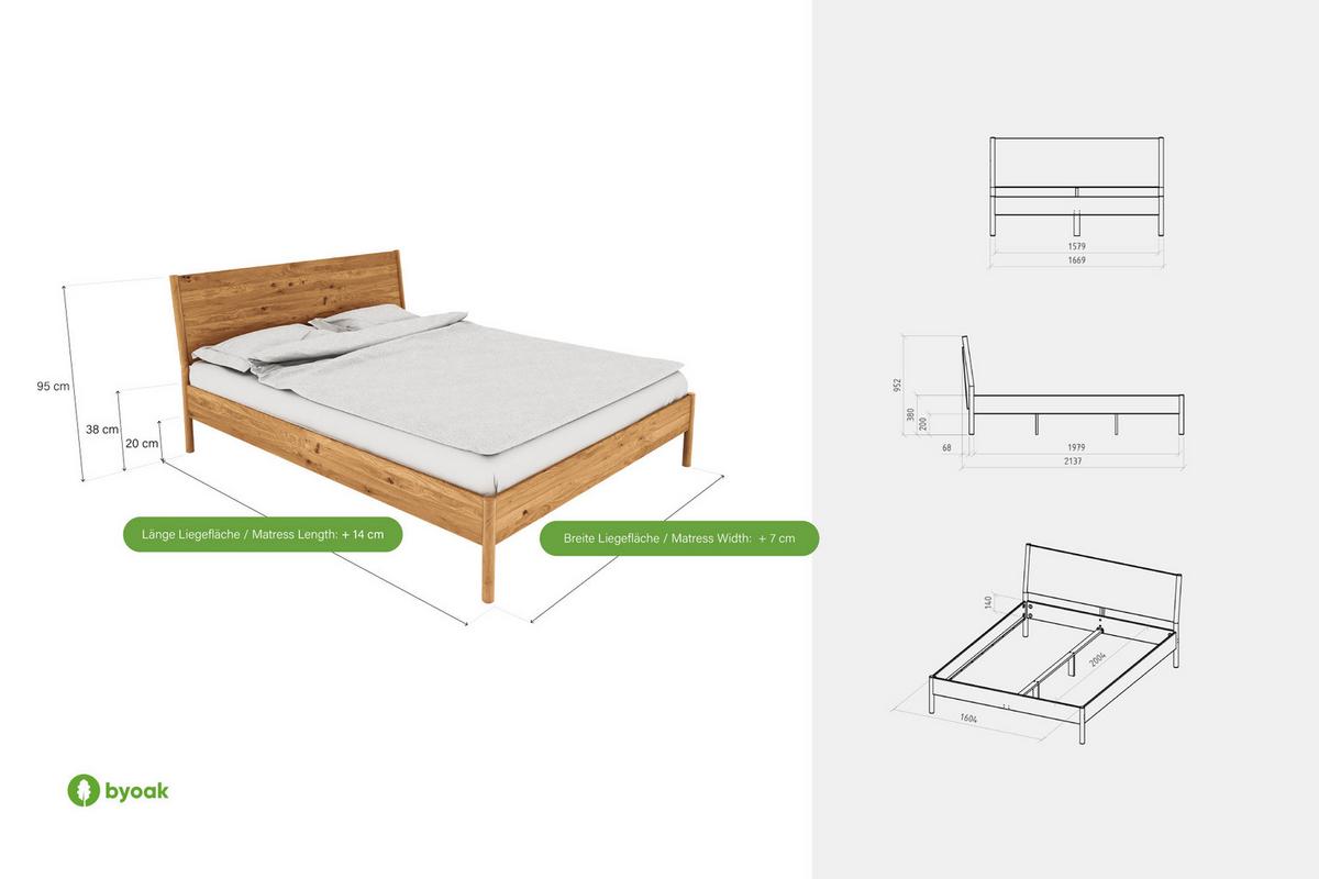 BETTGESTELL INA 90x210 Kernbuche - Creme, Holz (90/210cm) - byoak