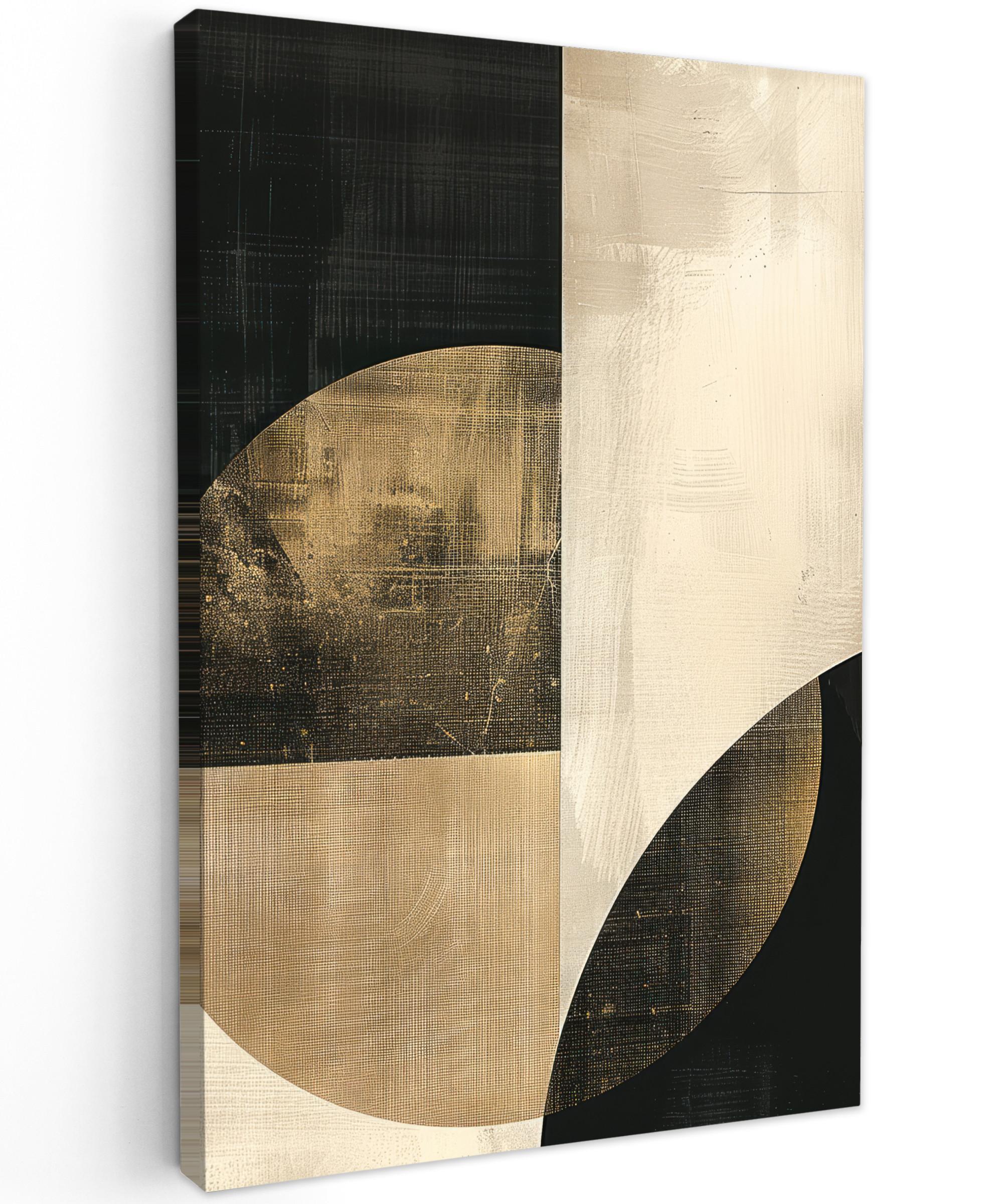 LEINWANDBILD Abstrakt - Geometrische Formen - Schwarz - Gold Deko Groß 90x140 cm - Ecru, Textil (90/140cm) - MuchoWow