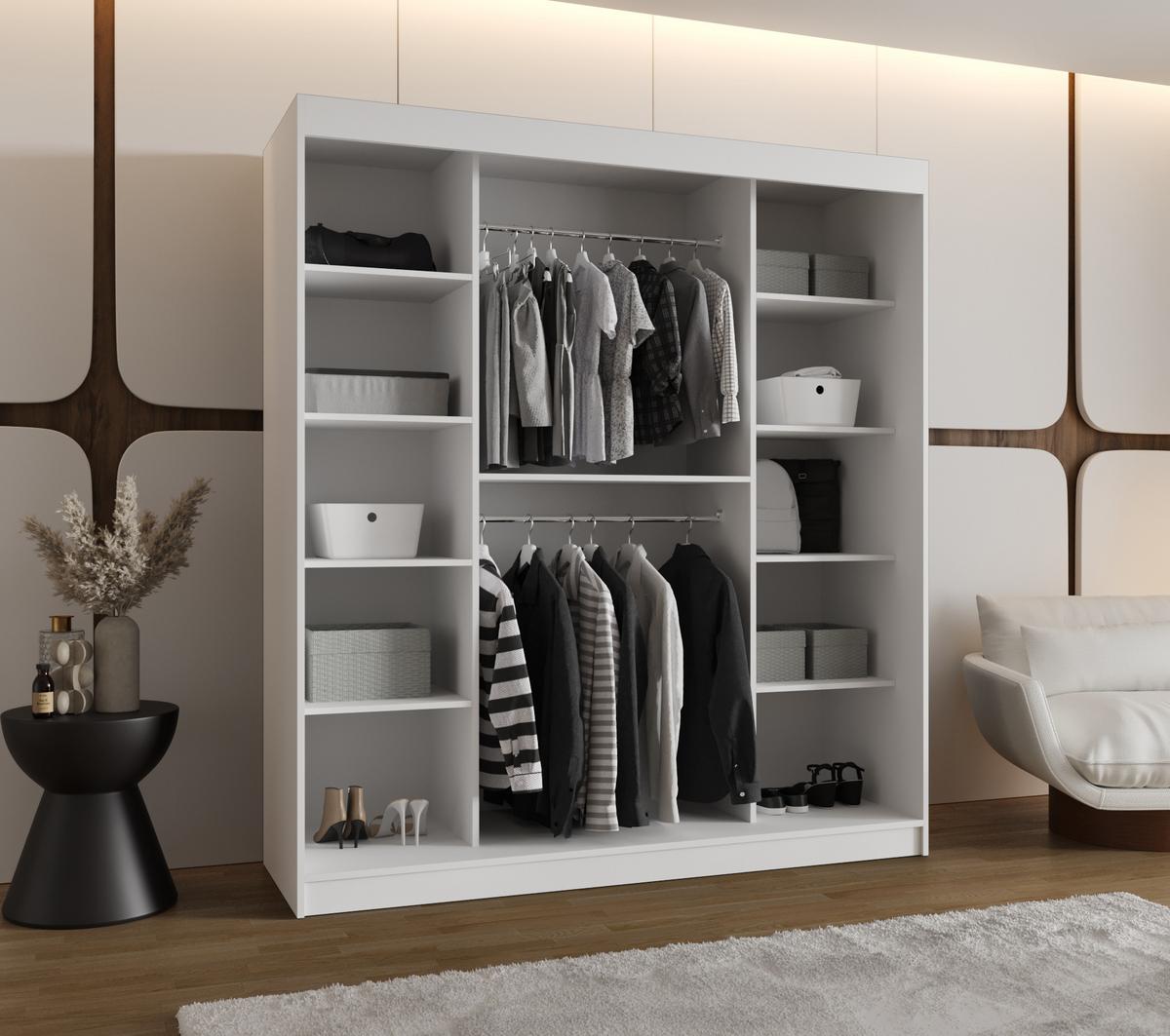 SCHIEBETÜRENSCHRANK mit Spiegel LUCY 200/180/62 2-türig - Silberfarben/Weiß, Holz (180/200/62cm) - MÖBEL KRYSPOL