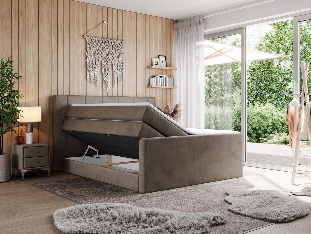 BOXSPRINGBETT KING EIGAR 200/200 Braun Velvet - H3 - Braun, Holz/Textil (200/200cm) - MKS