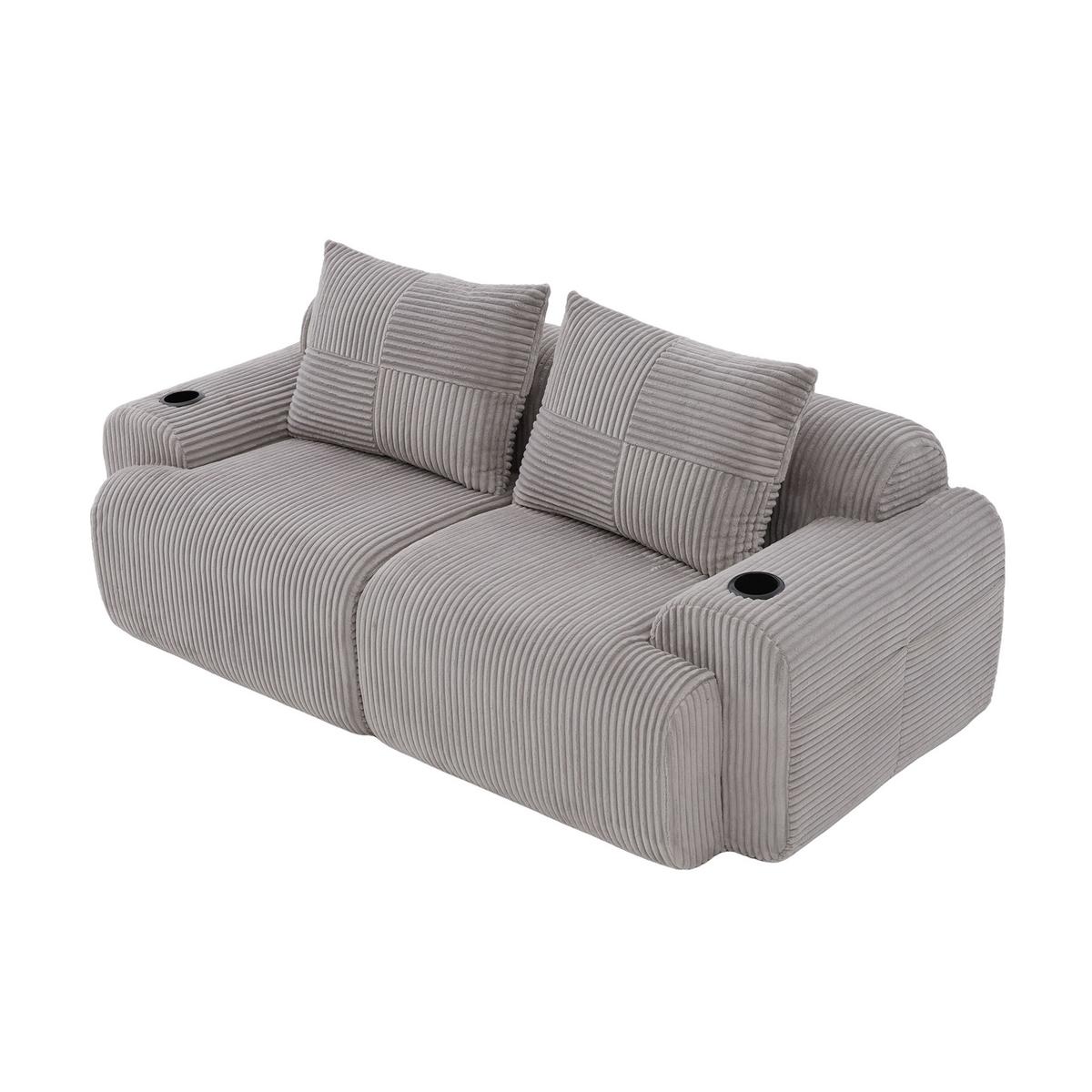 2-SITZER SOFA Modulares Mit Getränkehalter & Stauraum - Hellgrau, Textil (200/80/99cm) - Urban Meuble