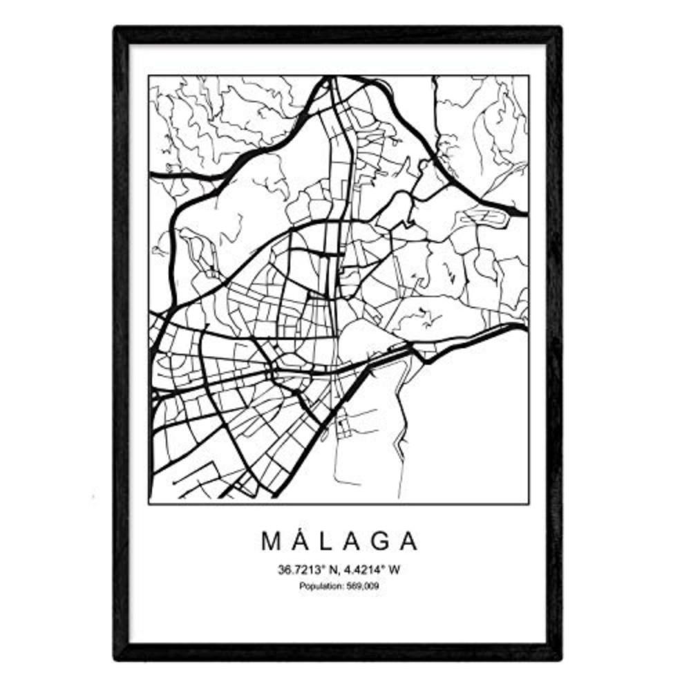 POSTER Malaga Nordic Style A4 Schwarzer Rahmen - Schwarz, Papier (29.7/5/21cm) - Nacnic