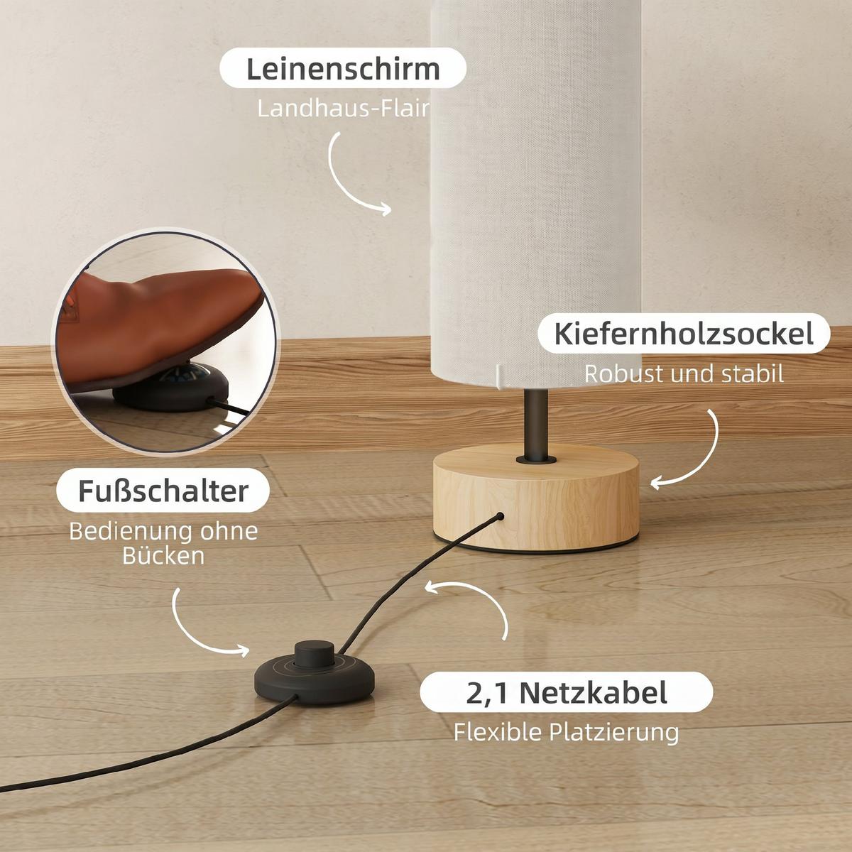 STEHLAMPE Leinen Beige - Beige, Textil (15/15/120cm) - HOMCOM