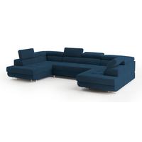 WOHNLANDSCHAFT RAGGIO Blau Velours-Stoff mit Schlaffunktion - Blau, Holz (336/90/202cm) - MASSENO