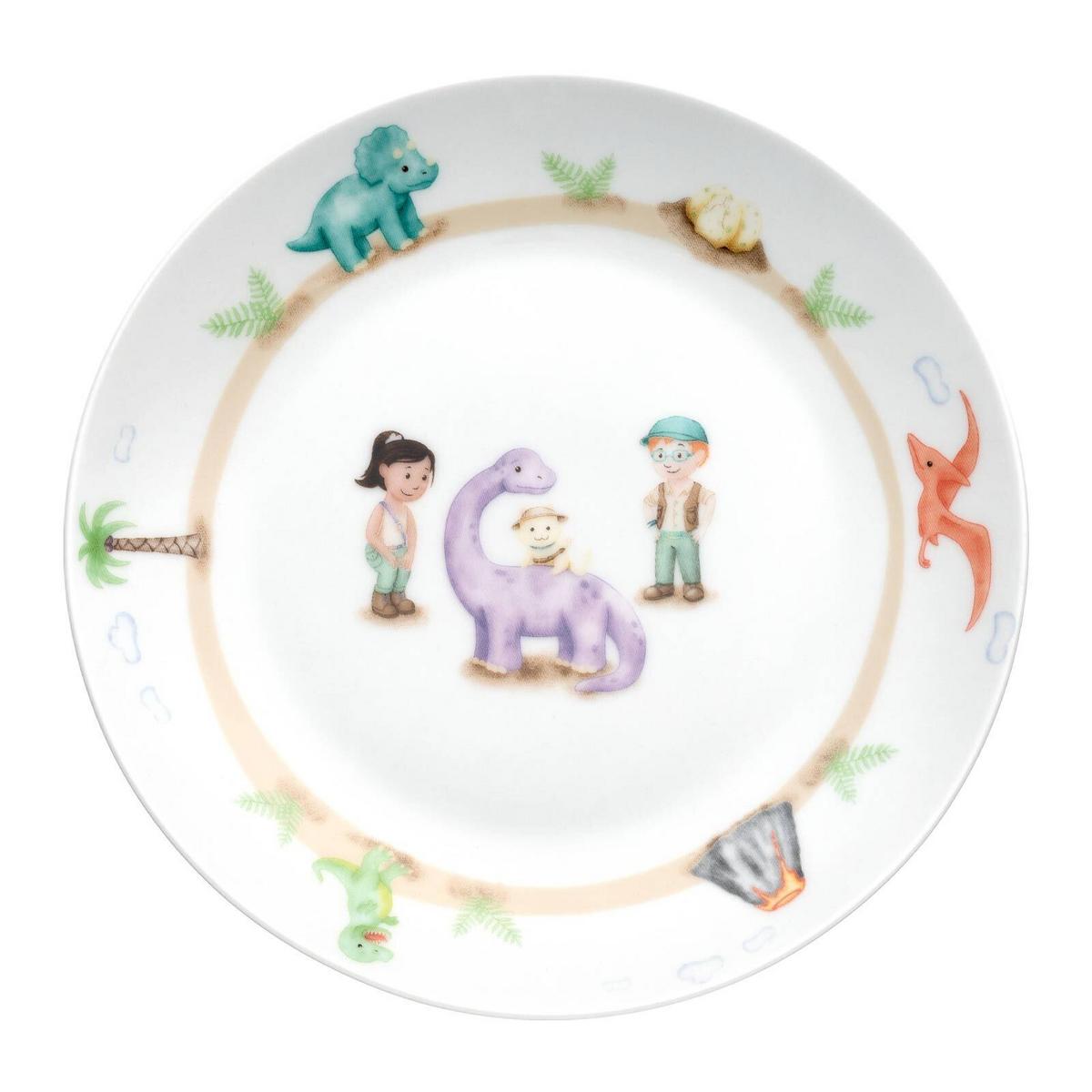 KINDERGESCHIRR SET MIT BESTECK BAMBINI AVVENTURA Dino - Grün, Keramik/Kunststoff (2/2/2cm) - Leonardo Living