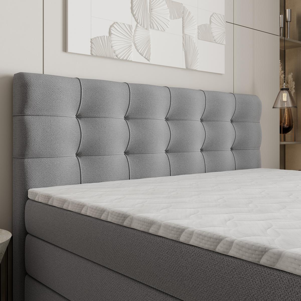 BOXSPRINGBETT AREZI 160x200 cm mit Matratze und Topper - Grau - Grau, Holz (160/200cm) - MASSENO