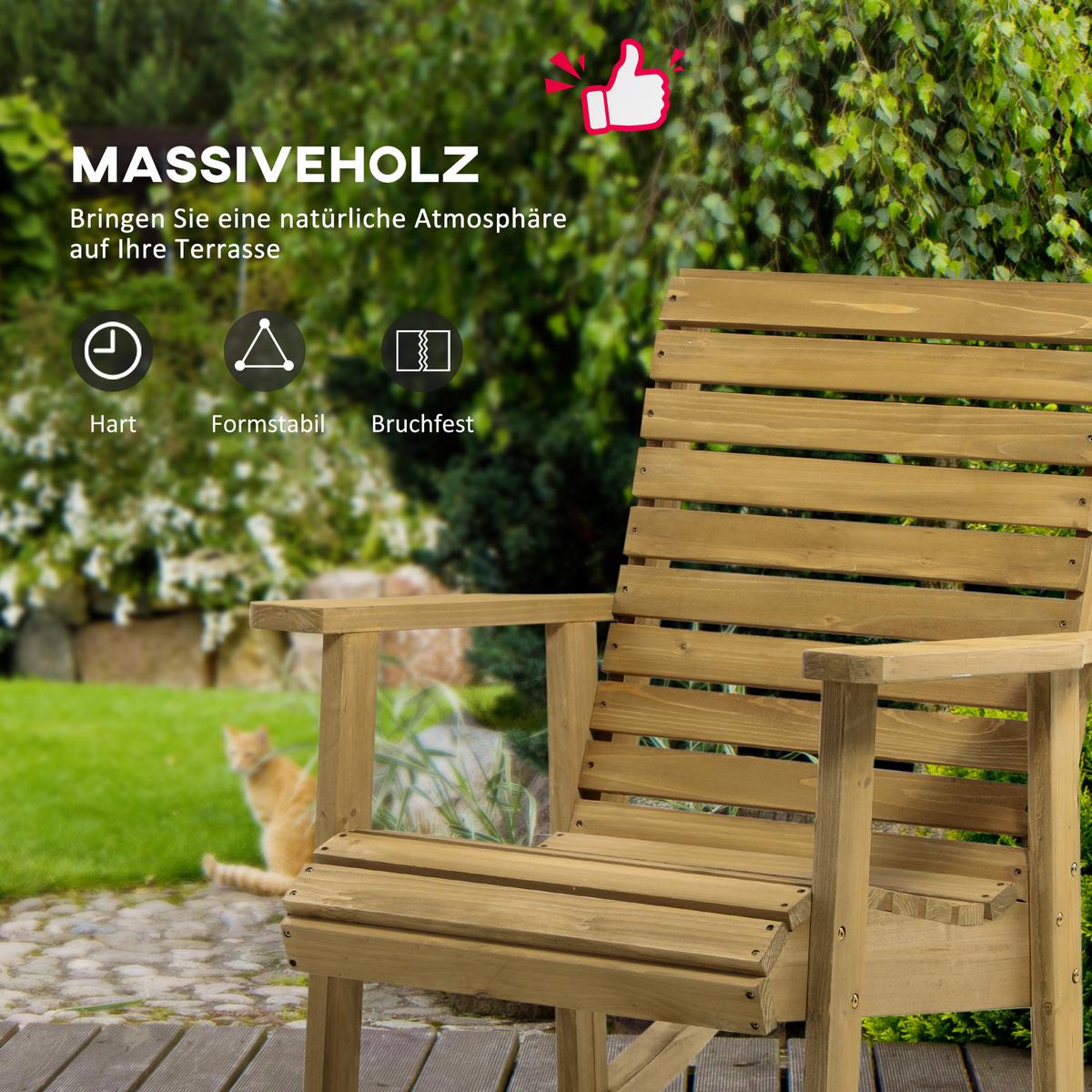 SCHAUKELSTUHL mit Armlehne, bis 130 kg, 64 x 86 x 85 cm, Tannenholz, Hellbraun - Braun, Holz (86/85/64cm) - Outsunny