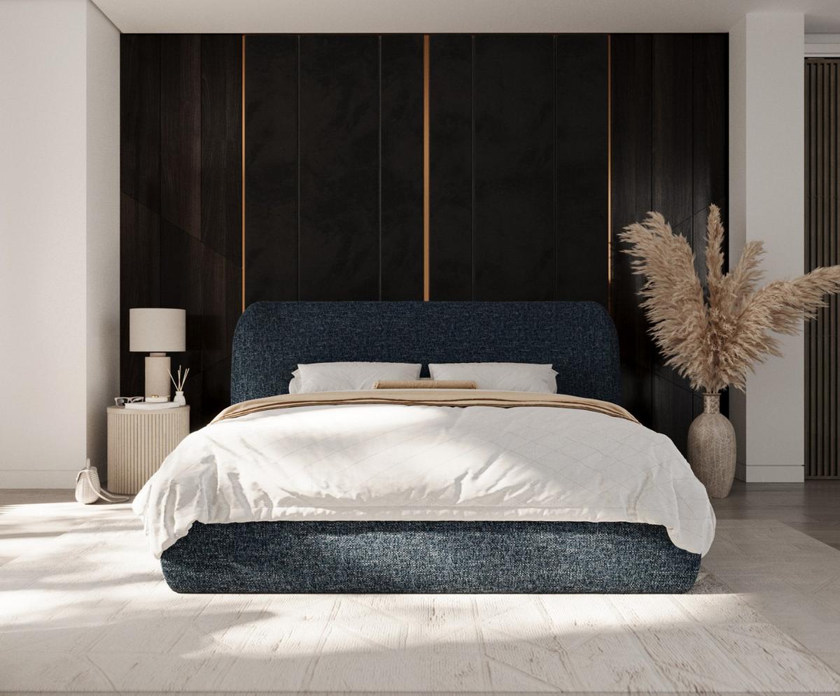 POLSTERBETT Bellano mit Stauraum 200/200 cm Marineblau im Modesto Stoff - Schwarz/Naturfarben, Holz/Holzwerkstoff (200/200cm) - AltaBeds