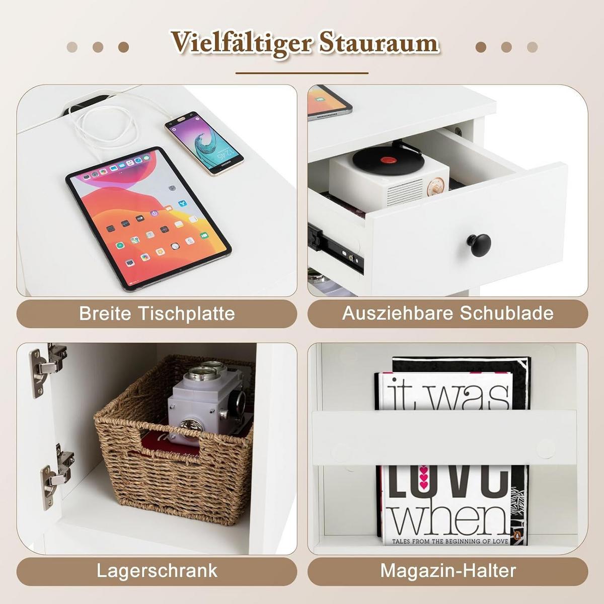 BEISTELLTISCH 60cm Weiß - Weiß, Holz (35/60/60cm) - COSTWAY