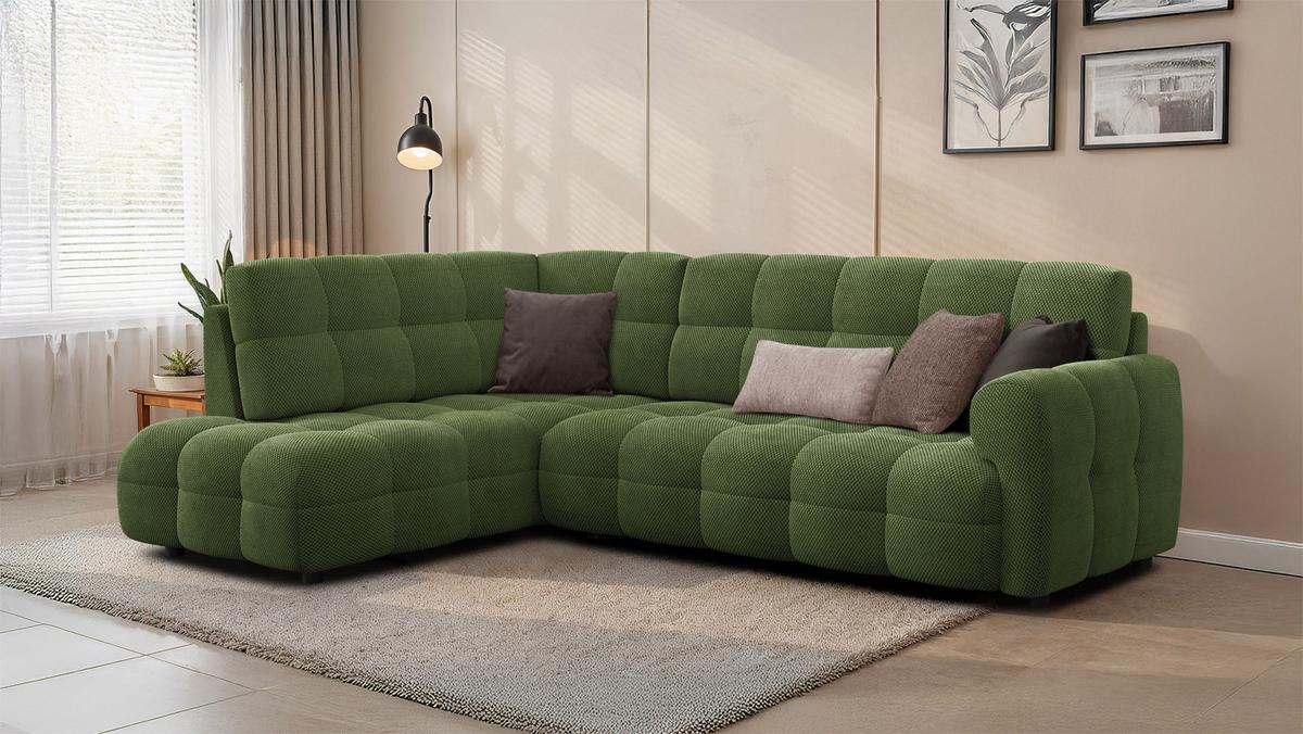 ECKSOFA MELLOW 5-Sitzer, olive - Schwarz/Grün, Holz/Textil (283/191cm) - Wozimo