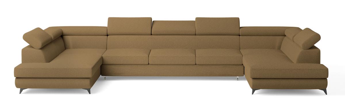 WOHNLANDSCHAFT URMANO Orange Boucle-Stoff mit Schlaffunktion - Orange, Holz (395/89/190cm) - MASSENO