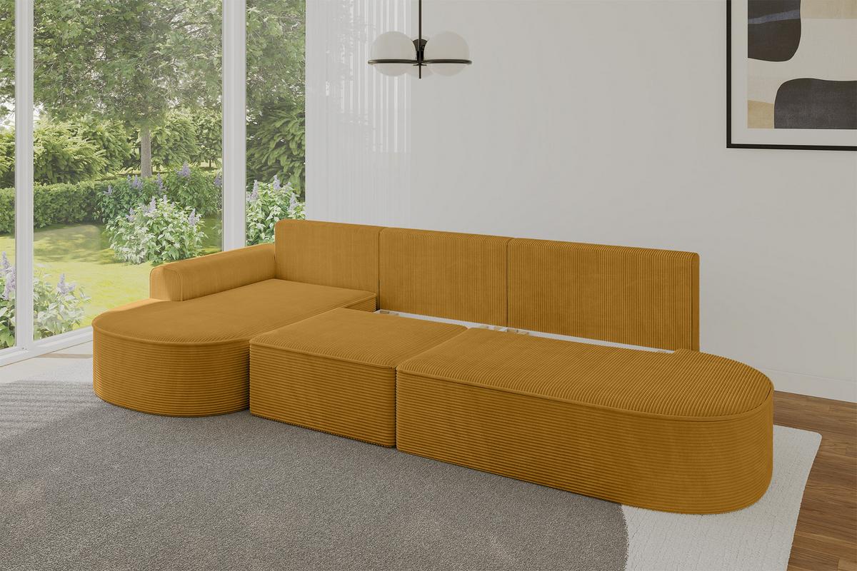 ECKSOFA mit Schlaffunktion Ottomane Links MARI L2-S 368X167X85 Senfgelb Cord - Goldfarben/Schwarz, Holzwerkstoff/Kunststoff (368/167cm) - ALTDECOR