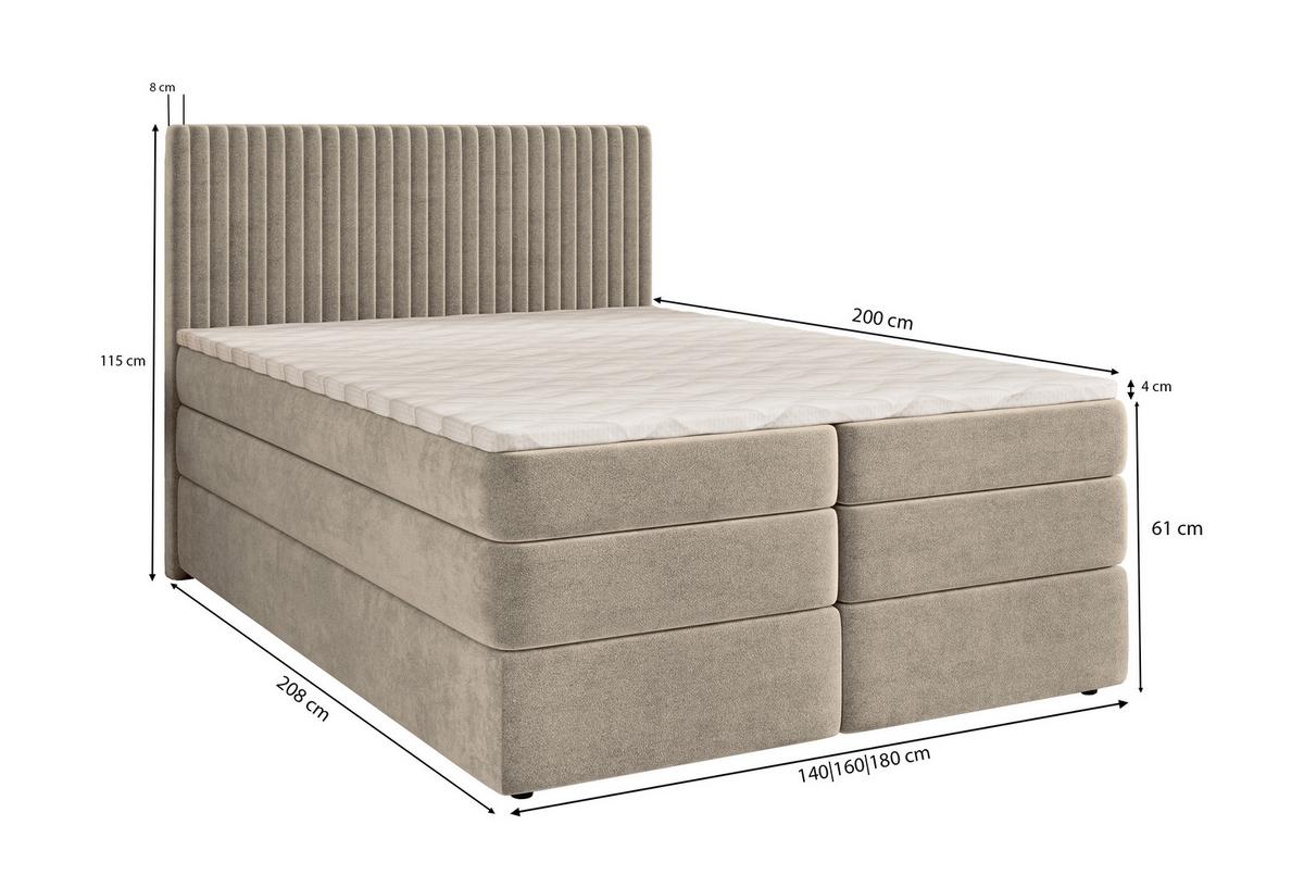 BOXSPRINGBETT FELBIO 140x200 cm mit Matratze und Topper - Gelb - Gelb, Holz (140/200cm) - MASSENO